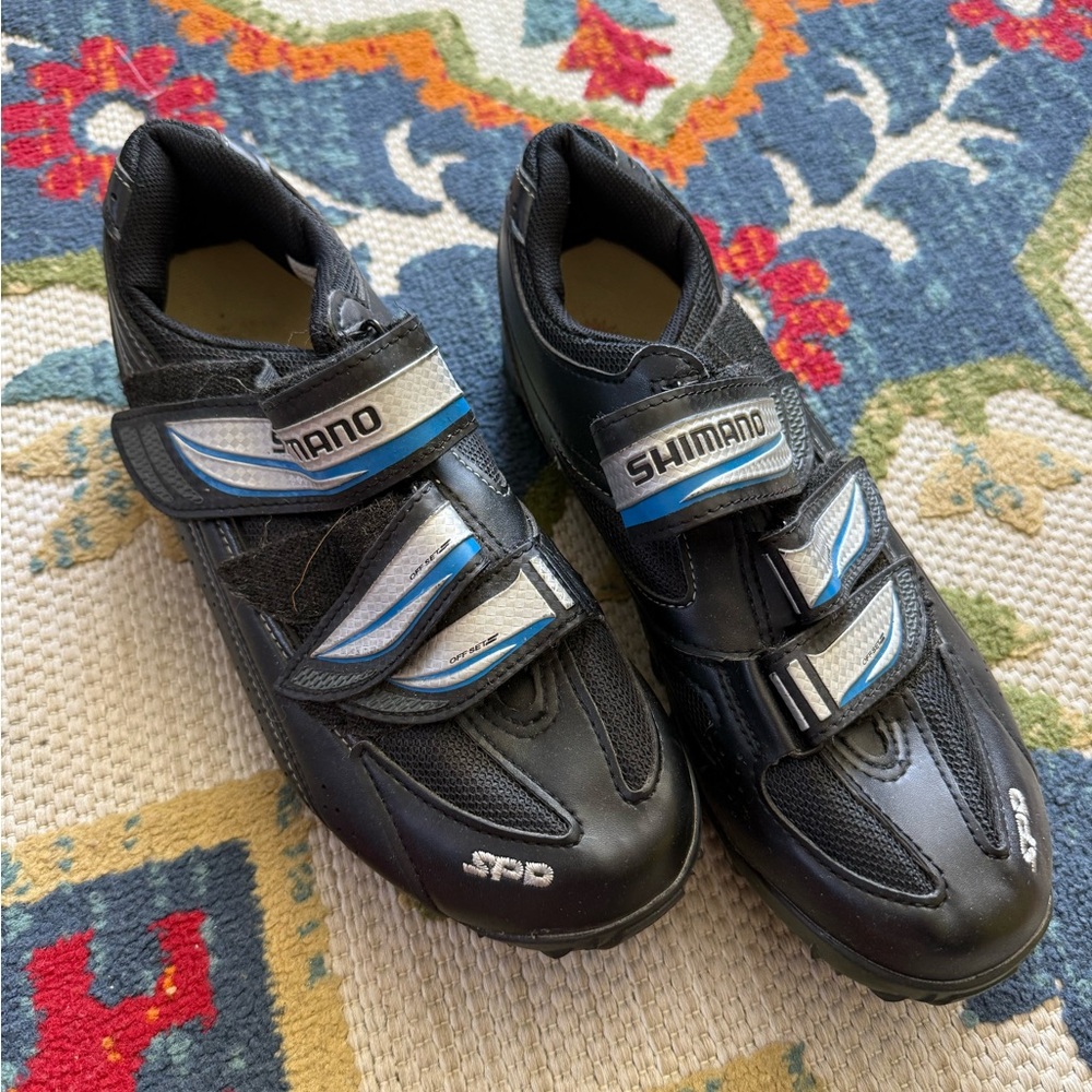 Shimano Black Cycling Shoes with Blue and Silver Accents